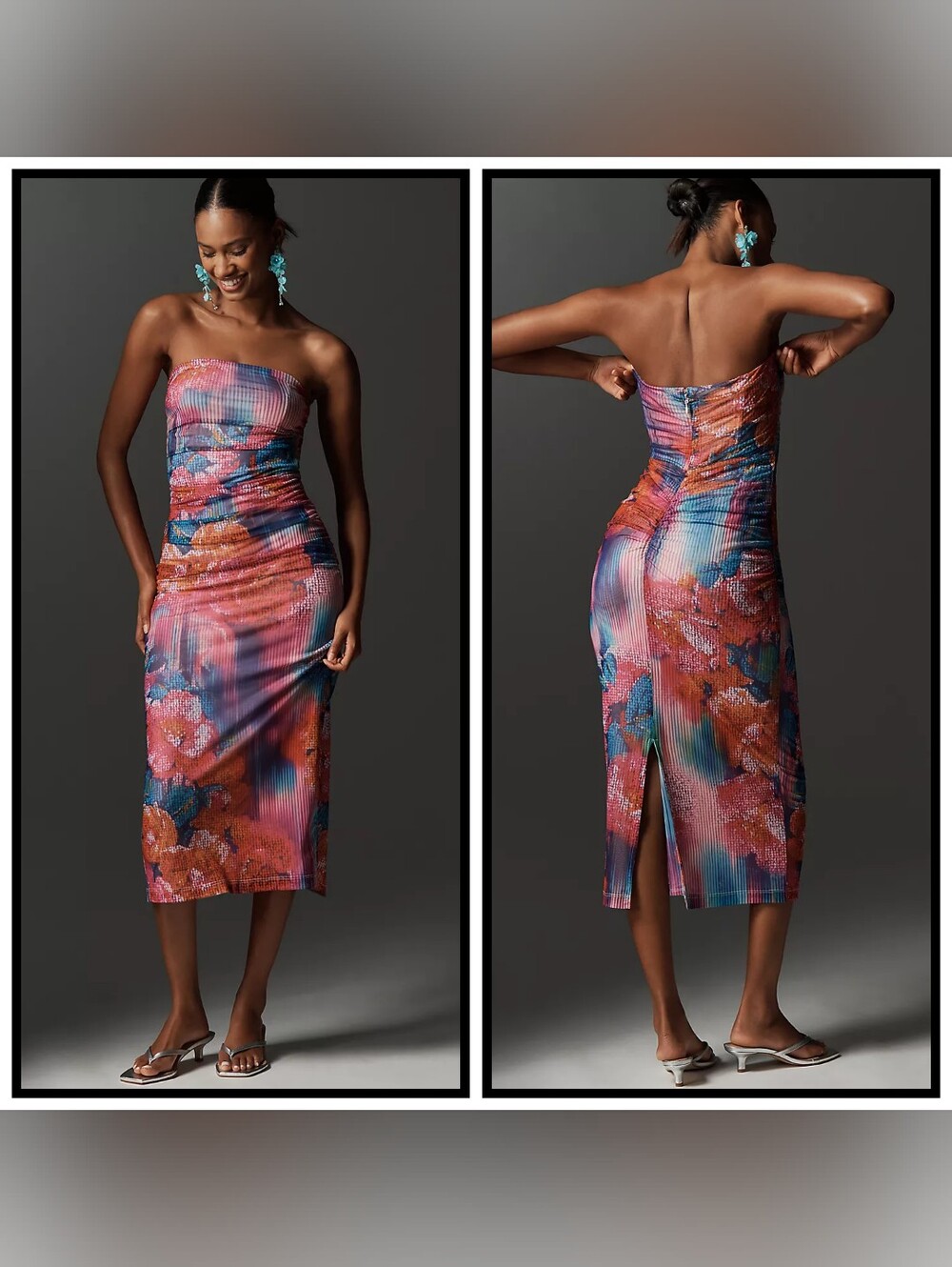 ❤️HP❤️The Soleil Slim Strapless Ruched Mesh Dress by Anthropologie Size L